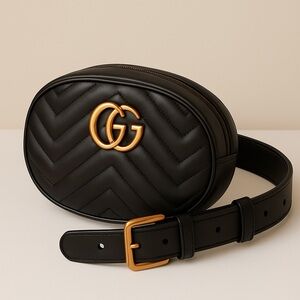 Gucci Black Belt Bag with Gold Logo
